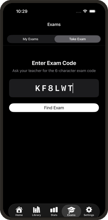 Exam Mode screen
