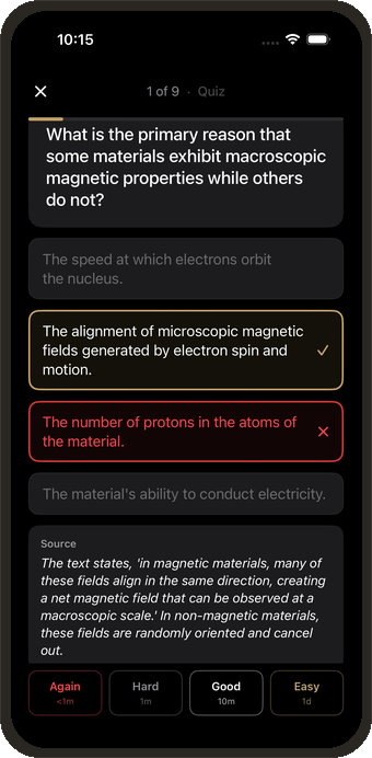 MCQ Review screen