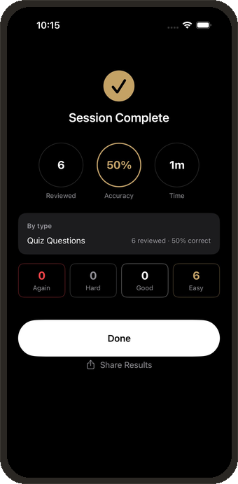 Session Complete screen