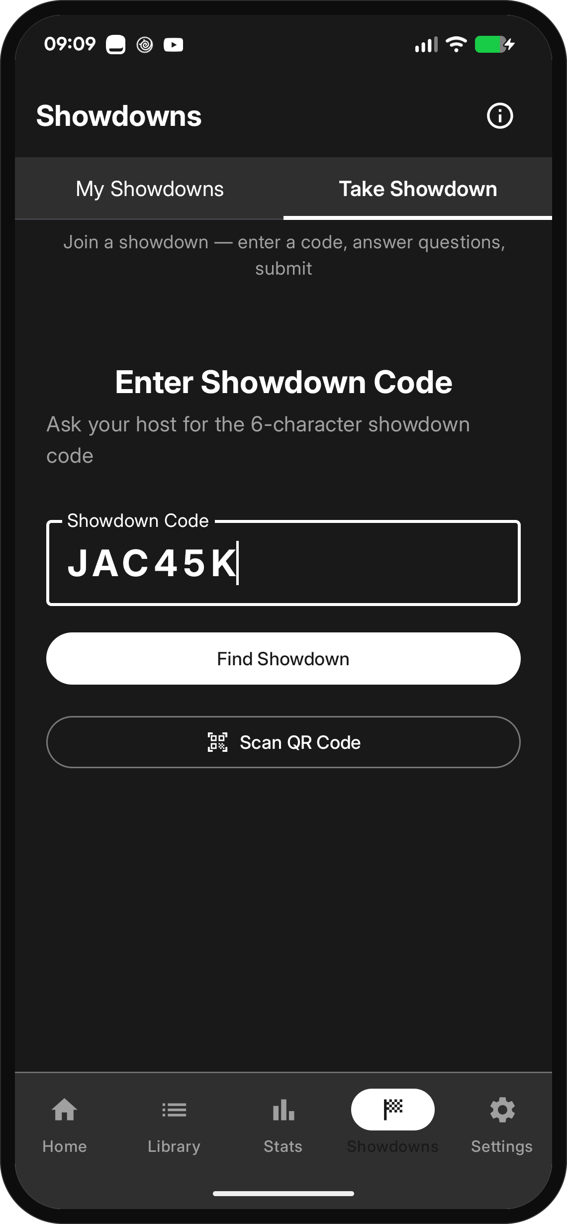 Showdown screen